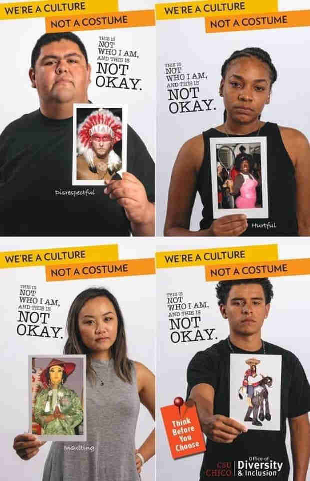 People of colour showing images of cultural appropriation in costumes