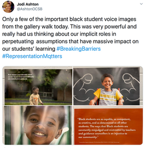 Only a few of the important black student voice images from the gallery walk today. This was very powerful and really had us thinking about our implicit roles in perpetuating  assumptions that have massive impact on our students’ learning #BreakingBarriers #RepresentationMatters