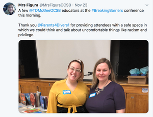 A few  @TDMcGeeOCSB  educators at the #BreakingBarriers conference this morning.   Thank you  @Parents4Divers1  for providing attendees with a safe space in which we could think and talk about uncomfortable things like racism and privilege.